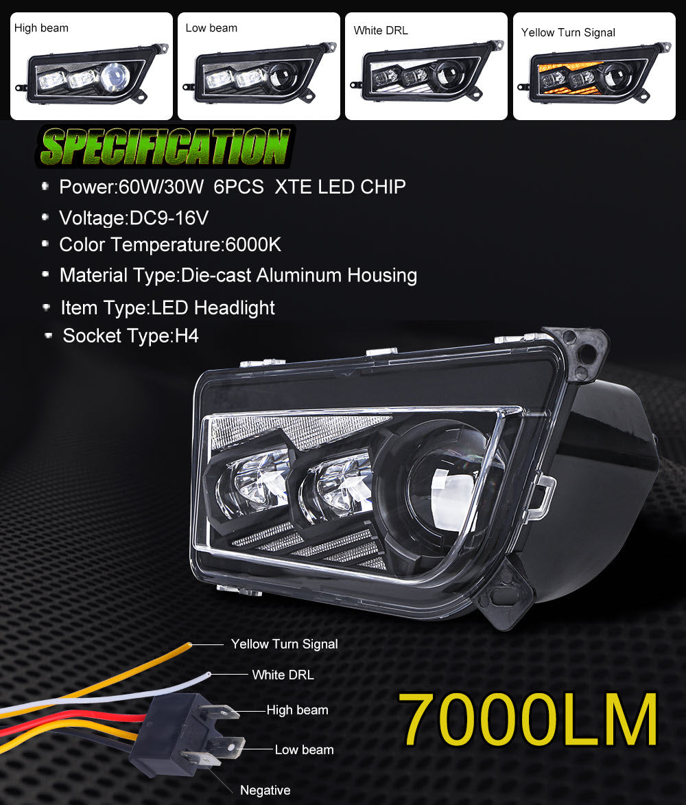 DOT Approved GENERAL/RZR LED Headlight High/Low Beam Turn Signals and DRL for UTV ATV 2014-Current Polaris General RZR XP Turbo 1000 900s